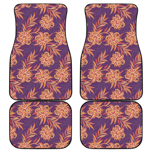 Tangerine Floral Bohemian Pattern Print Front and Back Car Floor Mats