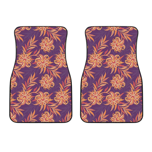 Tangerine Floral Bohemian Pattern Print Front Car Floor Mats