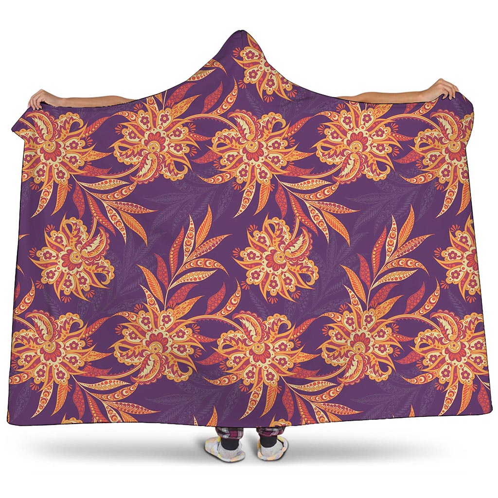 Tangerine Floral Bohemian Pattern Print Hooded Blanket