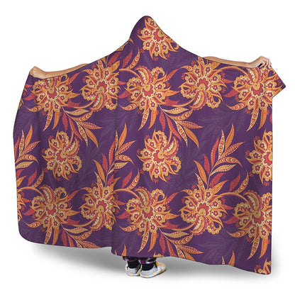 Tangerine Floral Bohemian Pattern Print Hooded Blanket