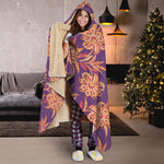 Tangerine Floral Bohemian Pattern Print Hooded Blanket
