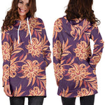 Tangerine Floral Bohemian Pattern Print Hoodie Dress GearFrost