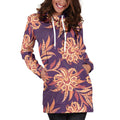 Tangerine Floral Bohemian Pattern Print Pullover Hoodie Dress