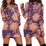 Tangerine Floral Bohemian Pattern Print Hoodie Dress GearFrost