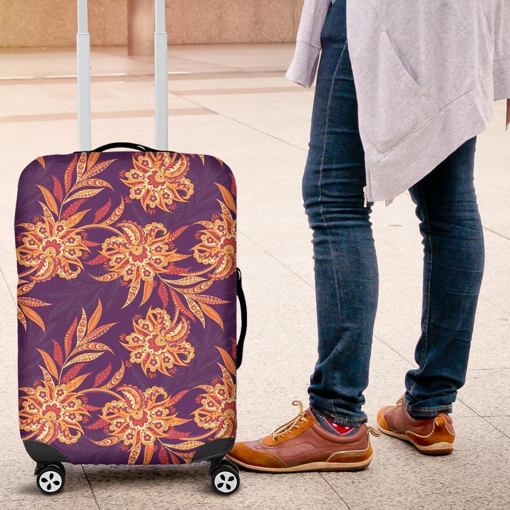 Tangerine Floral Bohemian Pattern Print Luggage Cover GearFrost