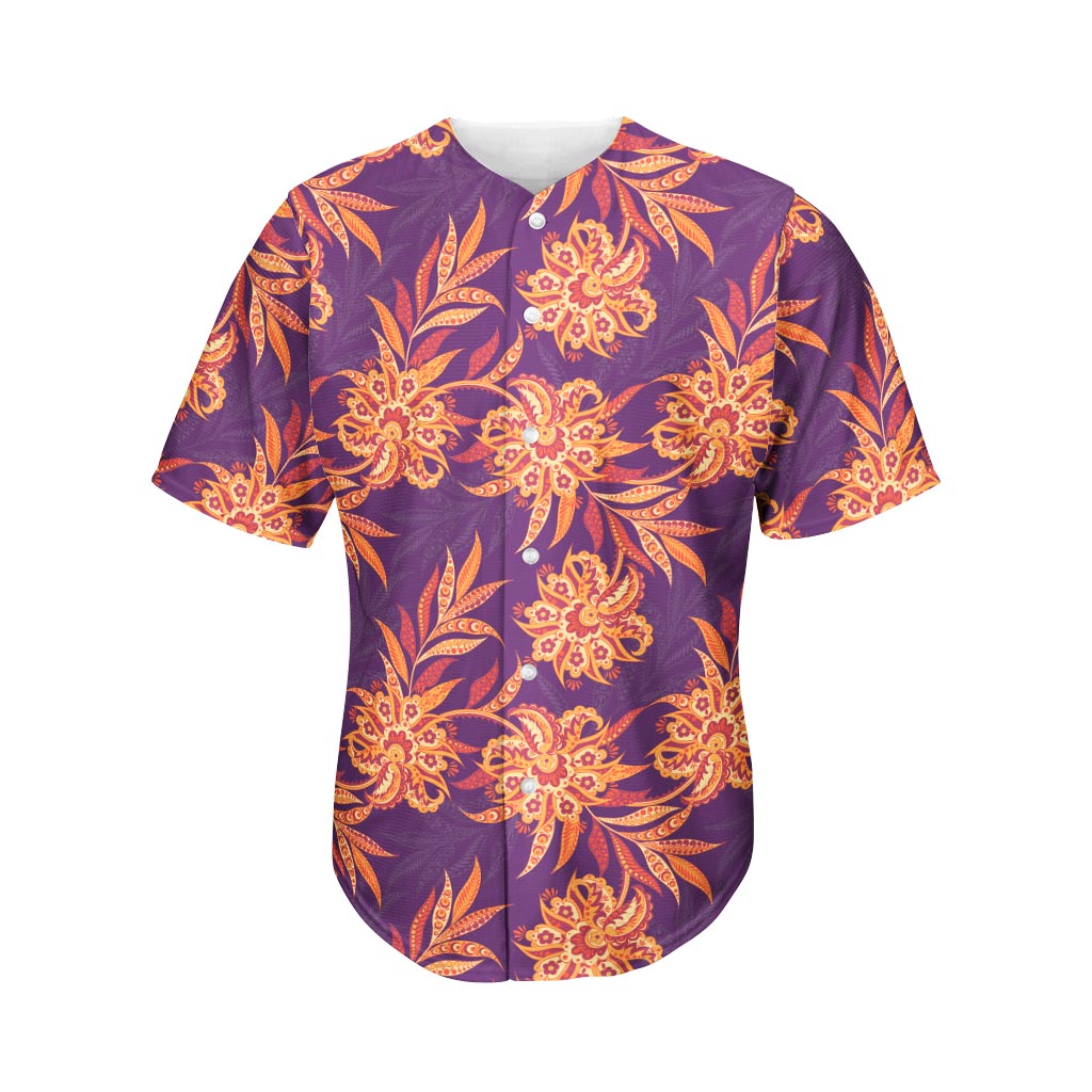 Tangerine Floral Bohemian Pattern Print Men's Baseball Jersey