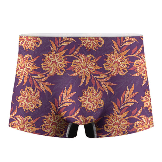 Tangerine Floral Bohemian Pattern Print Men's Boxer Briefs