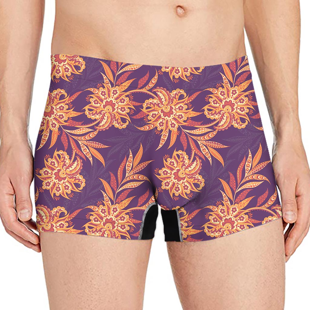 Tangerine Floral Bohemian Pattern Print Men's Boxer Briefs