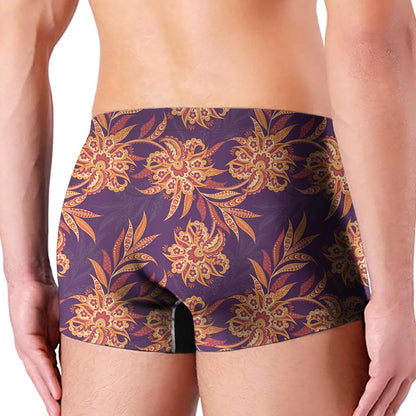 Tangerine Floral Bohemian Pattern Print Men's Boxer Briefs