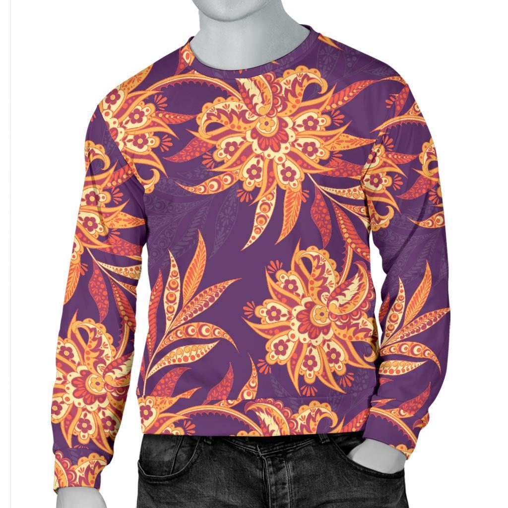 Tangerine Floral Bohemian Pattern Print Men's Crewneck Sweatshirt GearFrost