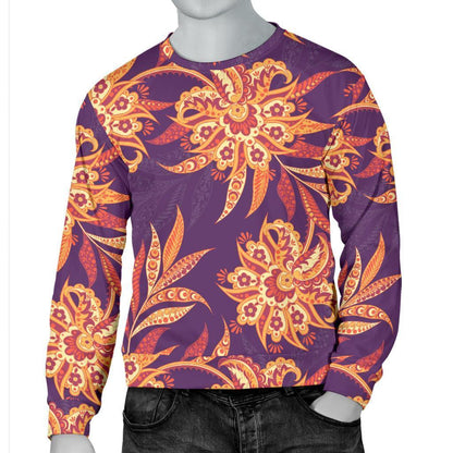 Tangerine Floral Bohemian Pattern Print Men's Crewneck Sweatshirt GearFrost