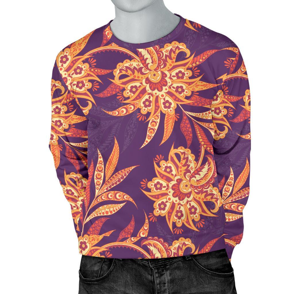 Tangerine Floral Bohemian Pattern Print Men's Crewneck Sweatshirt GearFrost