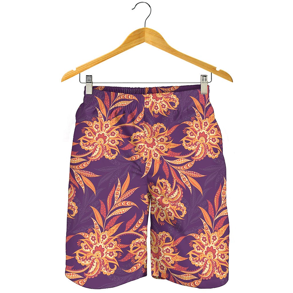 Tangerine Floral Bohemian Pattern Print Men's Shorts