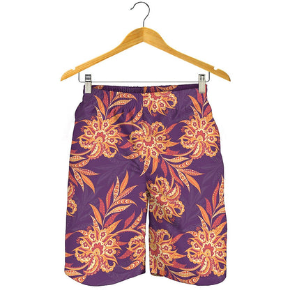 Tangerine Floral Bohemian Pattern Print Men's Shorts