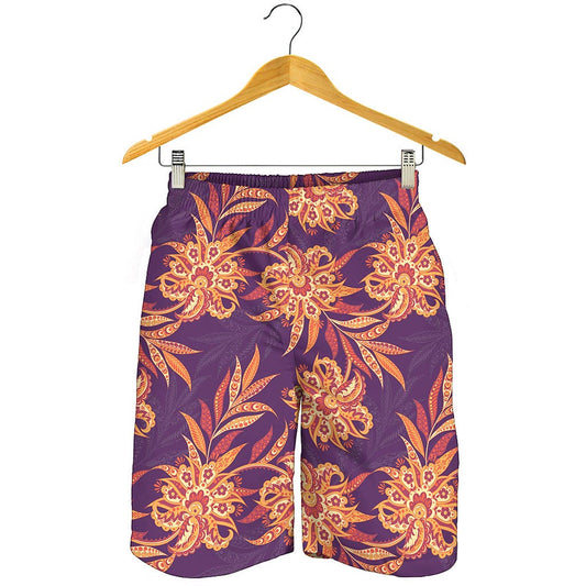 Tangerine Floral Bohemian Pattern Print Men's Shorts