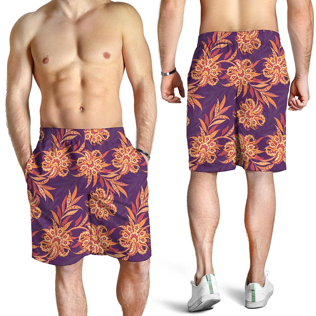 Tangerine Floral Bohemian Pattern Print Men's Shorts
