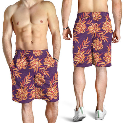 Tangerine Floral Bohemian Pattern Print Men's Shorts