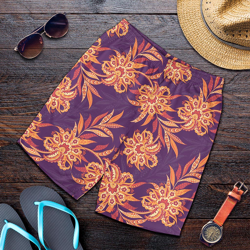 Tangerine Floral Bohemian Pattern Print Men's Shorts