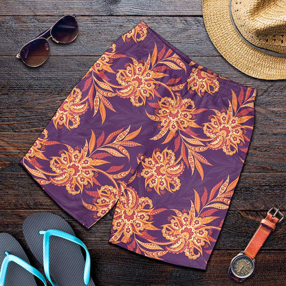 Tangerine Floral Bohemian Pattern Print Men's Shorts
