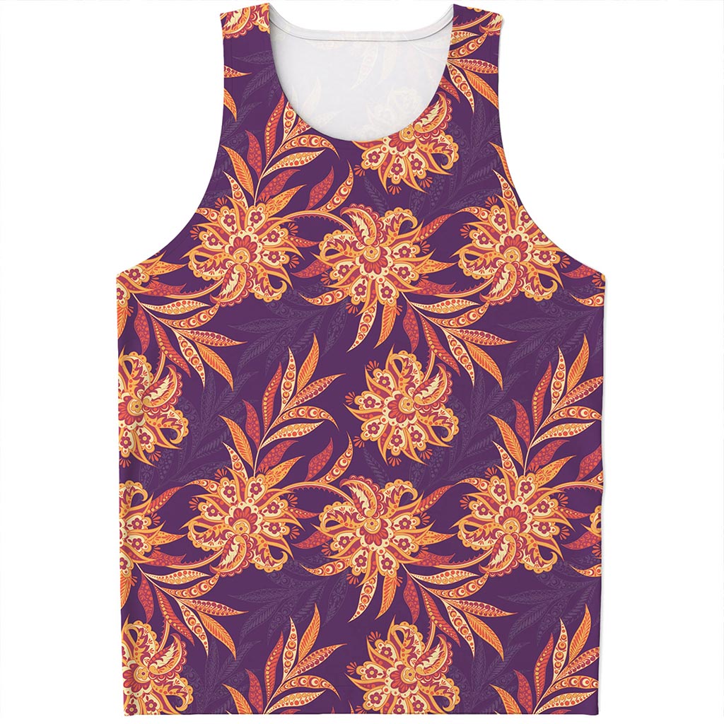 Tangerine Floral Bohemian Pattern Print Men's Tank Top