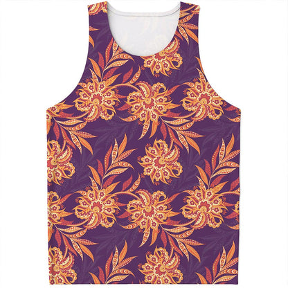 Tangerine Floral Bohemian Pattern Print Men's Tank Top