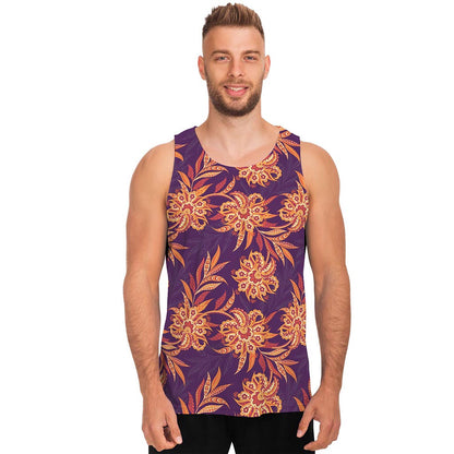 Tangerine Floral Bohemian Pattern Print Men's Tank Top