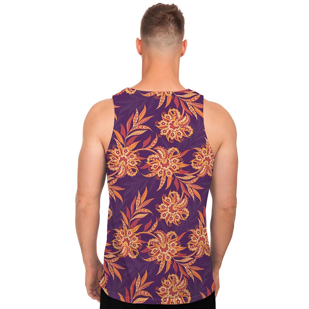 Tangerine Floral Bohemian Pattern Print Men's Tank Top