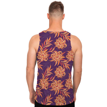 Tangerine Floral Bohemian Pattern Print Men's Tank Top