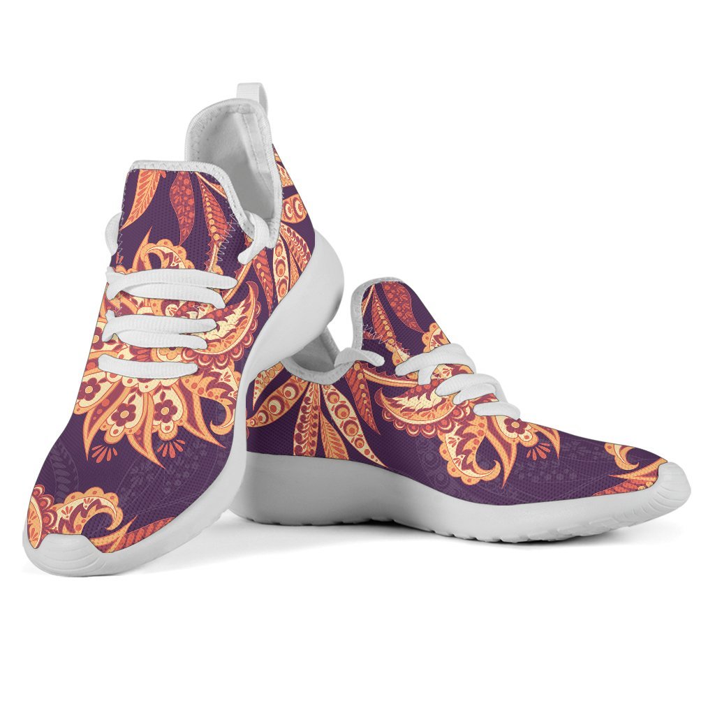 Tangerine Floral Bohemian Pattern Print Mesh Knit Shoes GearFrost