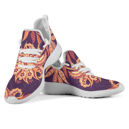 Tangerine Floral Bohemian Pattern Print Mesh Knit Shoes GearFrost