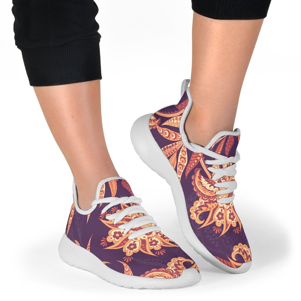 Tangerine Floral Bohemian Pattern Print Mesh Knit Shoes GearFrost