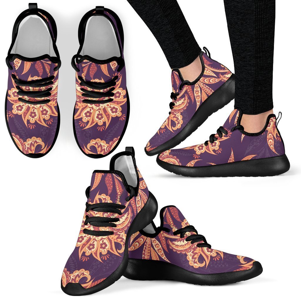 Tangerine Floral Bohemian Pattern Print Mesh Knit Shoes GearFrost