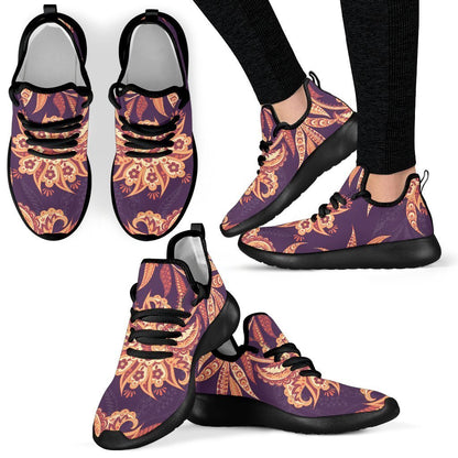 Tangerine Floral Bohemian Pattern Print Mesh Knit Shoes GearFrost