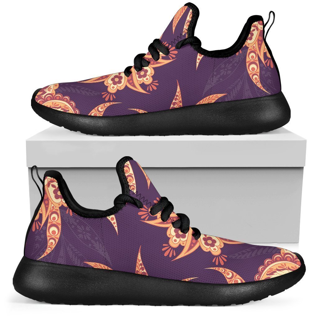 Tangerine Floral Bohemian Pattern Print Mesh Knit Shoes GearFrost