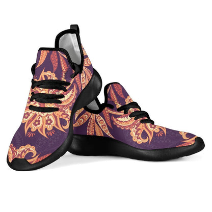 Tangerine Floral Bohemian Pattern Print Mesh Knit Shoes GearFrost