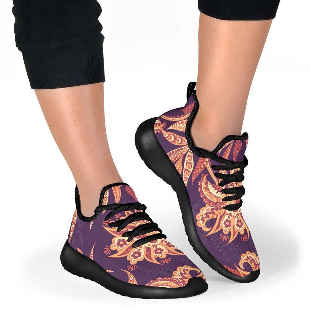 Tangerine Floral Bohemian Pattern Print Mesh Knit Shoes GearFrost