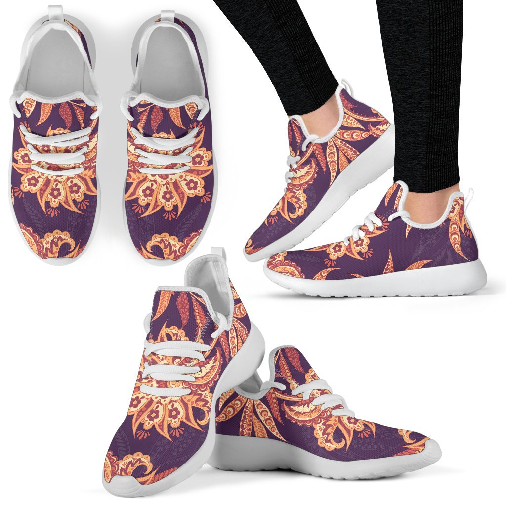 Tangerine Floral Bohemian Pattern Print Mesh Knit Shoes GearFrost