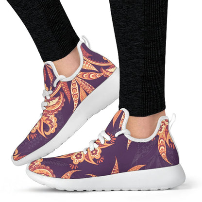 Tangerine Floral Bohemian Pattern Print Mesh Knit Shoes GearFrost