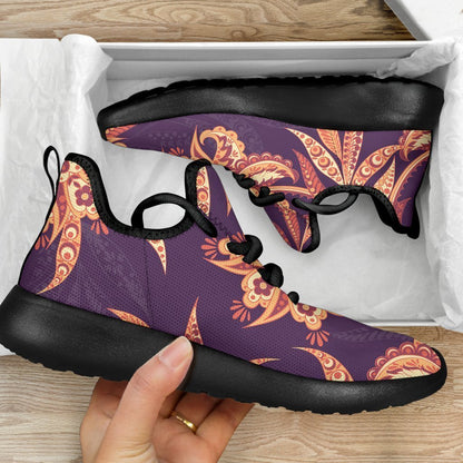 Tangerine Floral Bohemian Pattern Print Mesh Knit Shoes GearFrost