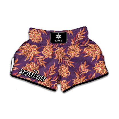Tangerine Floral Bohemian Pattern Print Muay Thai Boxing Shorts