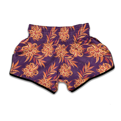 Tangerine Floral Bohemian Pattern Print Muay Thai Boxing Shorts