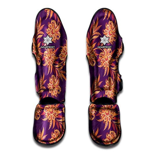 Tangerine Floral Bohemian Pattern Print Muay Thai Shin Guard