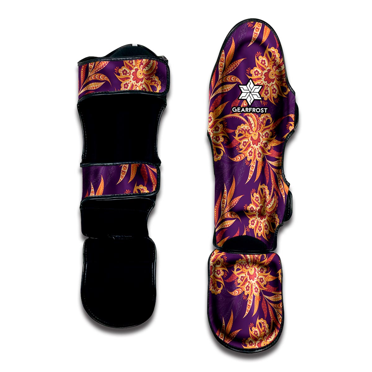 Tangerine Floral Bohemian Pattern Print Muay Thai Shin Guard