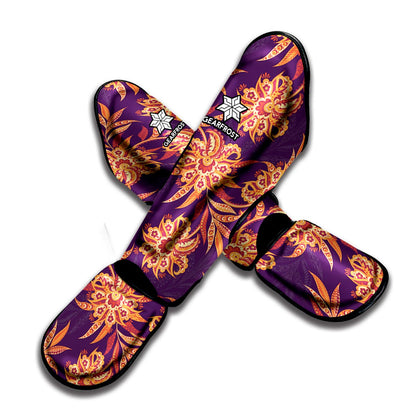 Tangerine Floral Bohemian Pattern Print Muay Thai Shin Guard