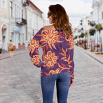 Tangerine Floral Bohemian Pattern Print Off Shoulder Sweatshirt GearFrost