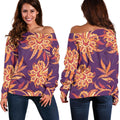 Tangerine Floral Bohemian Pattern Print Off The Shoulder Sweatshirt