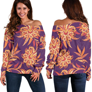 Tangerine Floral Bohemian Pattern Print Off Shoulder Sweatshirt GearFrost