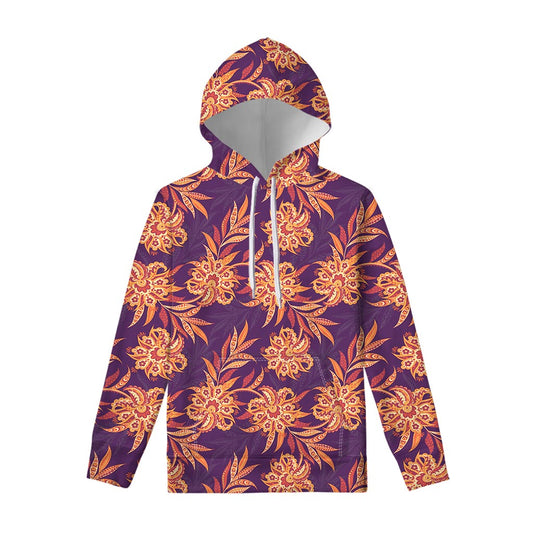 Tangerine Floral Bohemian Pattern Print Pullover Hoodie