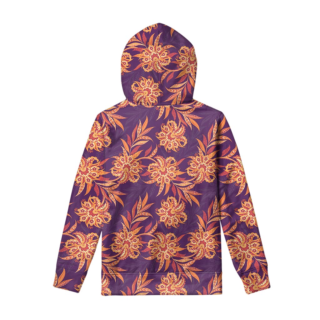 Tangerine Floral Bohemian Pattern Print Pullover Hoodie