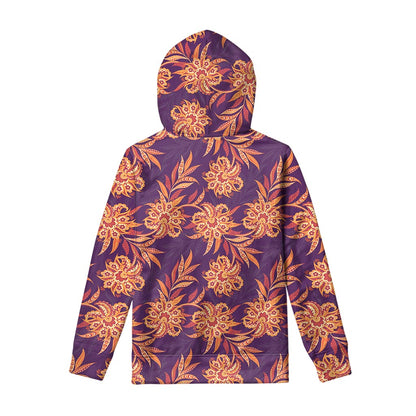 Tangerine Floral Bohemian Pattern Print Pullover Hoodie